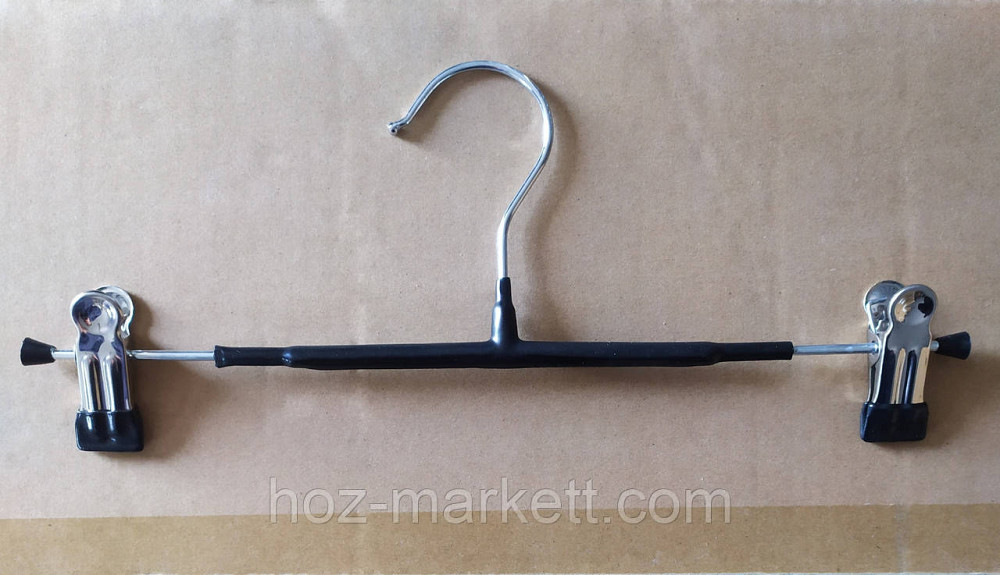 Плічка вішалки (тремпеля) брючні хромовані в силіконі з прищіпками чорні 35 см 10 шт. в уп Харків - фото 1