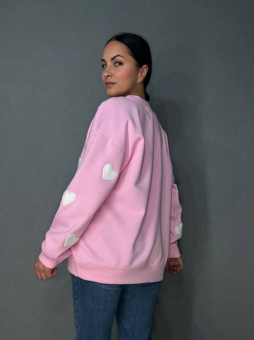 Свитшот женский W 2975 оверсайз с объемными сердцами, розовый, one size Киев - изображение 14