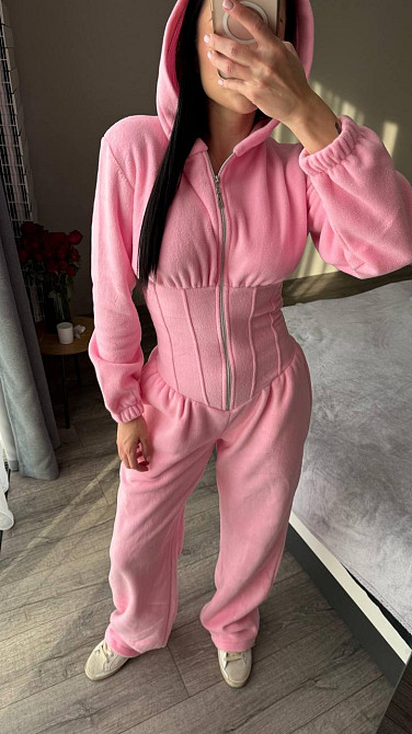 Жіночий стильний теплий корсетний комбінезон двосторонній фліс Рожевий, 42/44 Одеса - фото 3