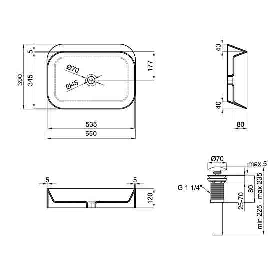 Комплект Qtap Scorpio: Раковина накладная прямоугольная 550х390х120 мм Matt Black + Донный клапан PU03 Киев