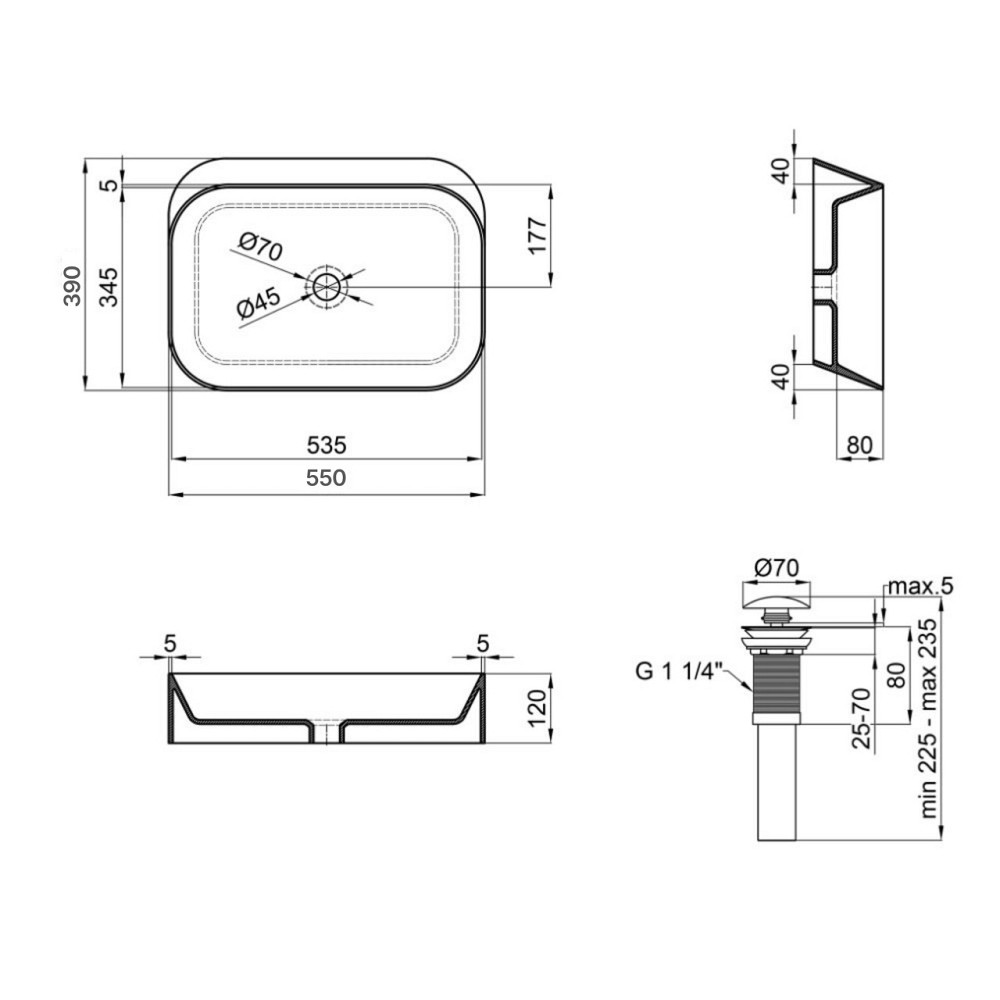 Комплект Qtap Scorpio: Раковина накладная прямоугольная 550х390х120 мм Matt Black + Донный клапан PU03 Киев - изображение 2