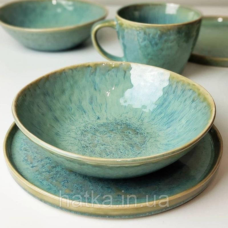 Тарілка Olens 21 см "Месяць" кераміка зелено-блакитна для дому та ресторанів 101-0327 Київ - фото 2