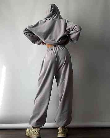 Женский теплый прогулочный костюм двойка: кофта и штаны микрофлис Серый Одесса