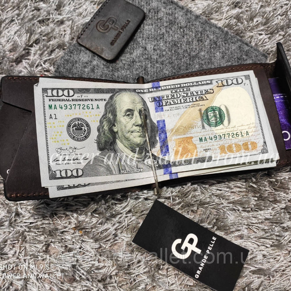 Коричневий затиск для грошей ручної роботи на магніті Grande Pelle Soldi Київ - фото 3