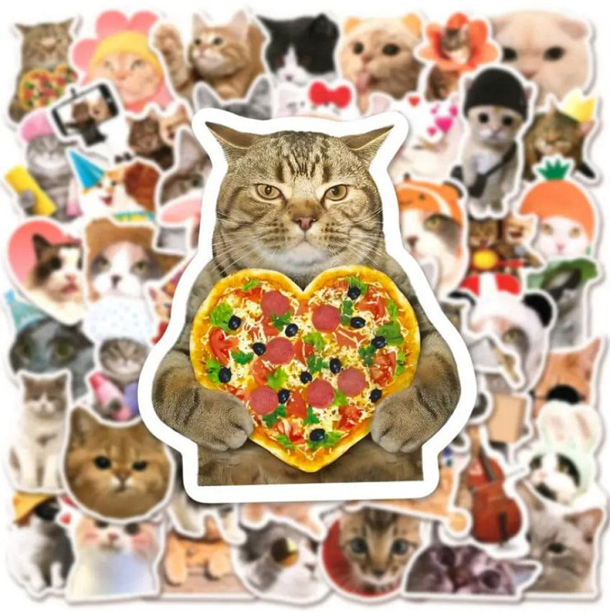 Наклейки Стікери Коти - Водонепроникні Вінілові Естетичні Наклейки з Котами для Пляшки Води, Комп'ют Київ - фото 1