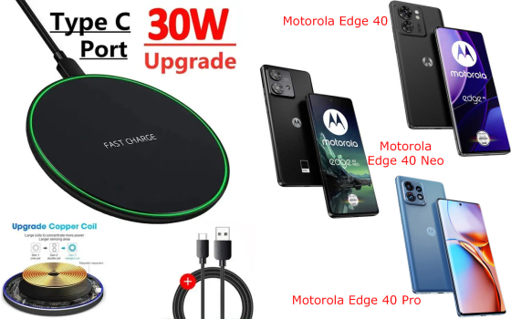 Бездротовий зарядний пристрій Copper до 30W для Motorola Edge 30 Neo, 30 Pro, 30 Ultra, USB-C, LED Київ