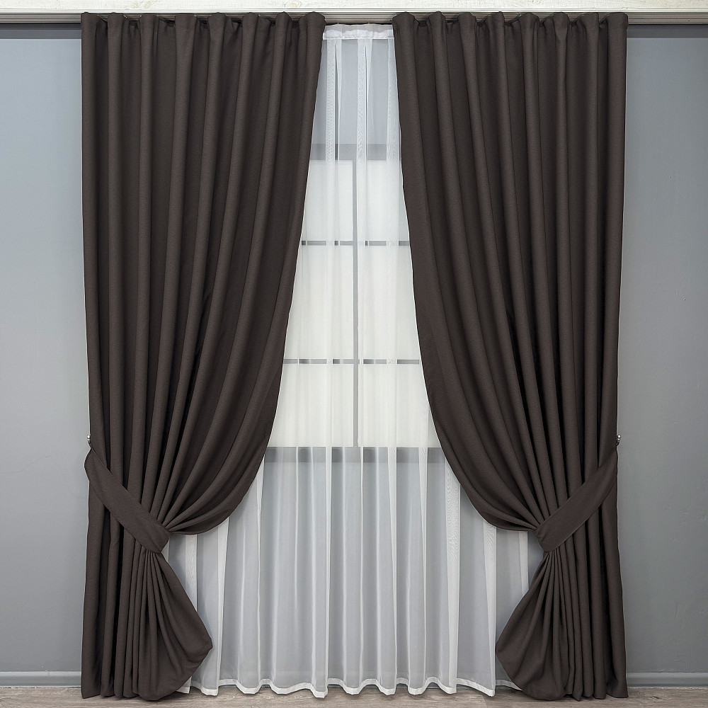 Комплект готовых штор VR-Textil Рогожка TERRA LUXE № 2066ш Венге 200х270 см 2 шт (32-465) Киев - изображение 2