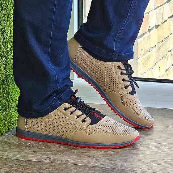 Мужские Мокасины Летние Бежевые Туфли Сеточка Коричневые Светлые (размеры: 40,41,42,43,44,45) - 218-3 Днепр