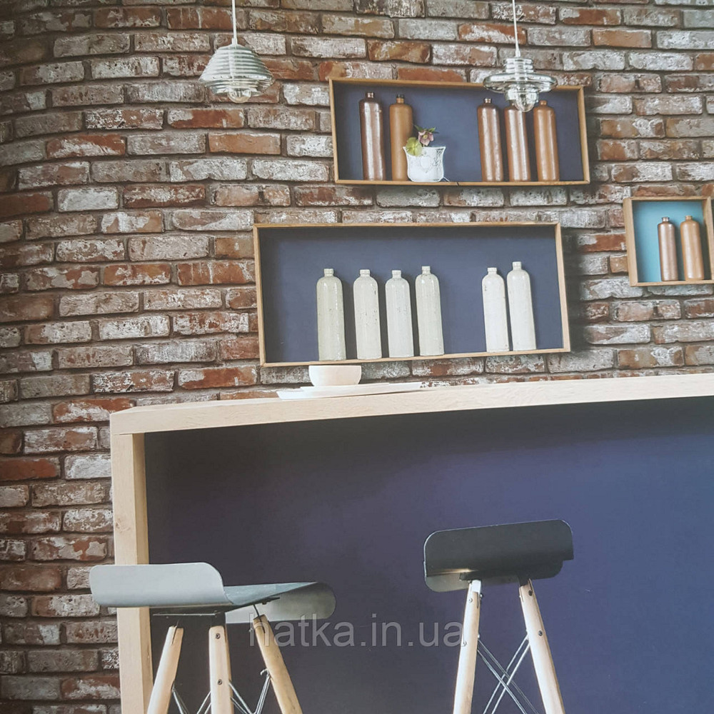 Шпалери метрові вініл на флізелін Decowall Retro під цеглу цегляні бордові червоні, сірі Київ - фото 1