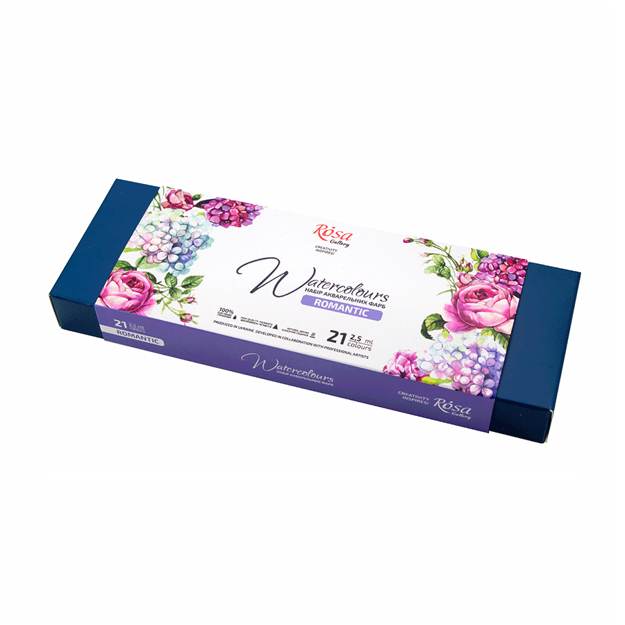 Набор акварельных красок ROMANTIC металлический пенал Бирюза 21кол х 2,5мл кювета ROSA Gallery Киев - изображение 1