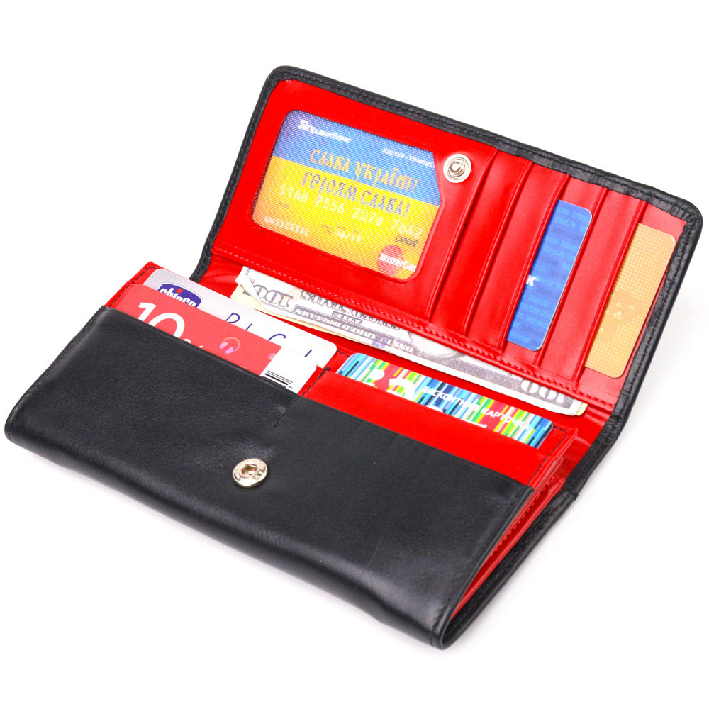 Вместительный кошелек для женщин из натуральной гладкой кожи CANPELLINI 21611 Черный Киев - изображение 3