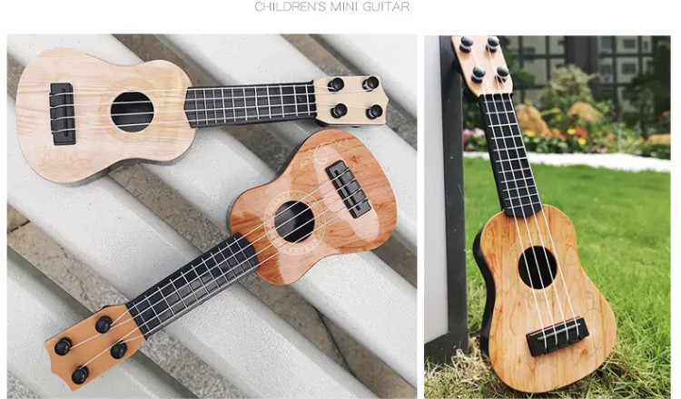 Гітара дитяча іграшка, коричнева, дитяча укулеле, довжина - 25см, ширина 9см, пластик, 4 струни, унісекс, 3+ Київ - фото 5