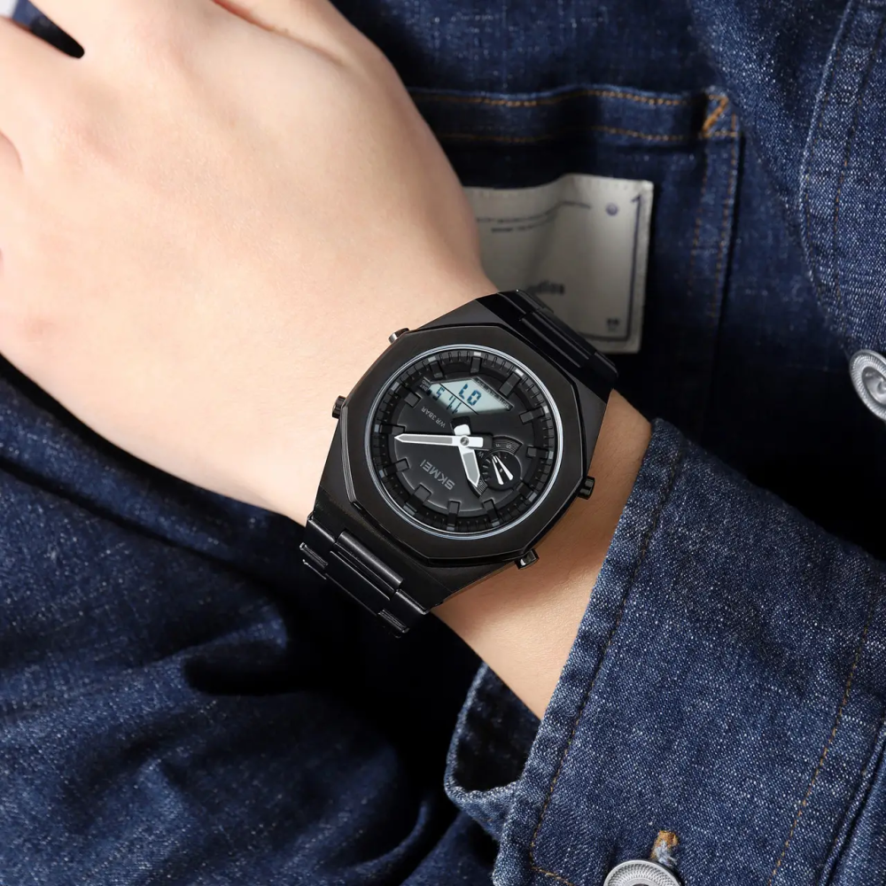 Чоловічий наручний годинник на сталевому браслеті Skmei 1816 (Чорний) Вінниця - фото 7