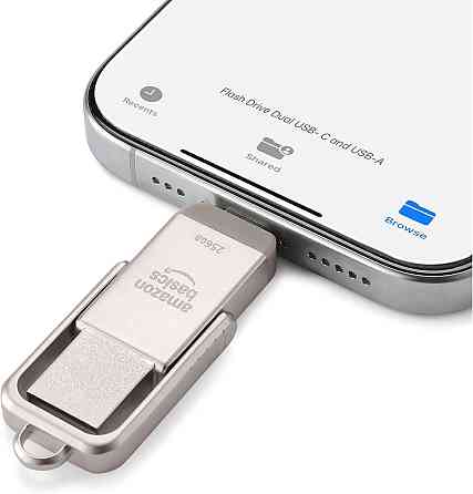 USB флеш-накопичувач Amazon Basics LS25USBC256G1 Шампань-срібний 256GB USB-C/USB-A USB 3.2 400MB/s exFAT метал Київ