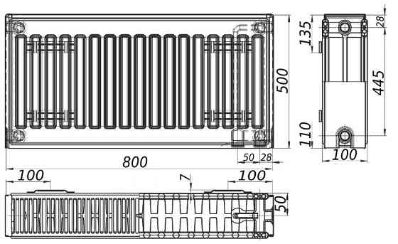Радиатор стальной панельный KALITE 22 низ/справа 500x800 (без OUTER) (000030724) Киев