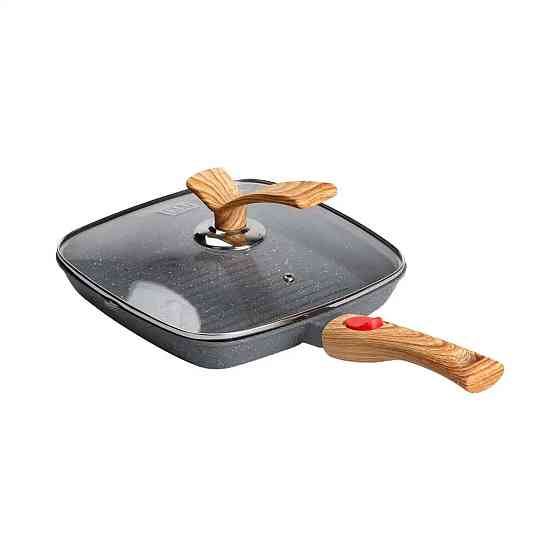 Алюмінієва сковорода-гриль 24 см зі скляною кришкою Квадрат сірий MGC HP-4-461G Коломия