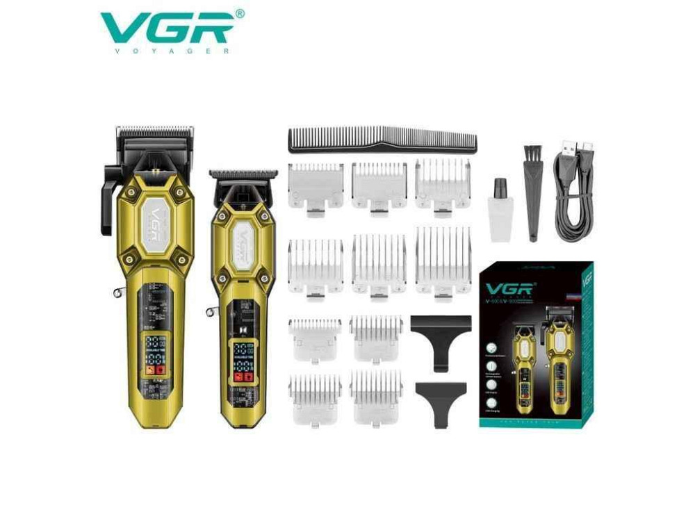 Машинка для пiдстригання Акумулятор 2 в 1 V-600900 GOLD, (clipper) та триммер, 10 насадок, LED display, 7000 RPM ТМ VGR Київ - фото 1