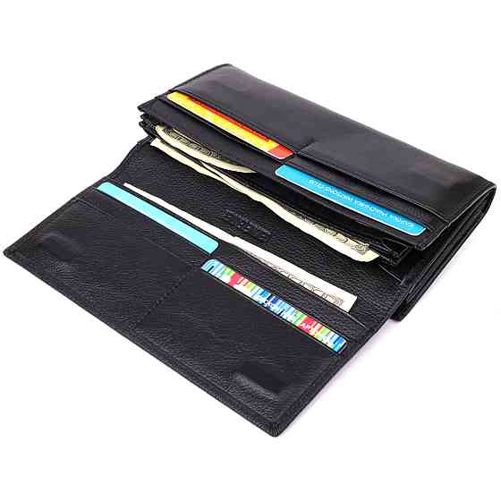 Функціональний жіночий гаманець на магнітах із натуральної шкіри ST Leather 23112 Чорний Київ