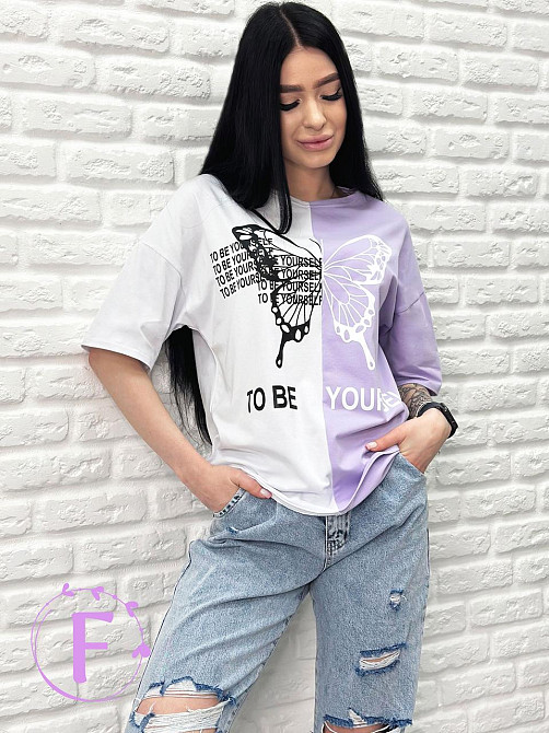 Двокольорова футболка "Butterfly" оптом | Батал | Розпродаж моделі Ліловий, 54-56 Київ - фото 3