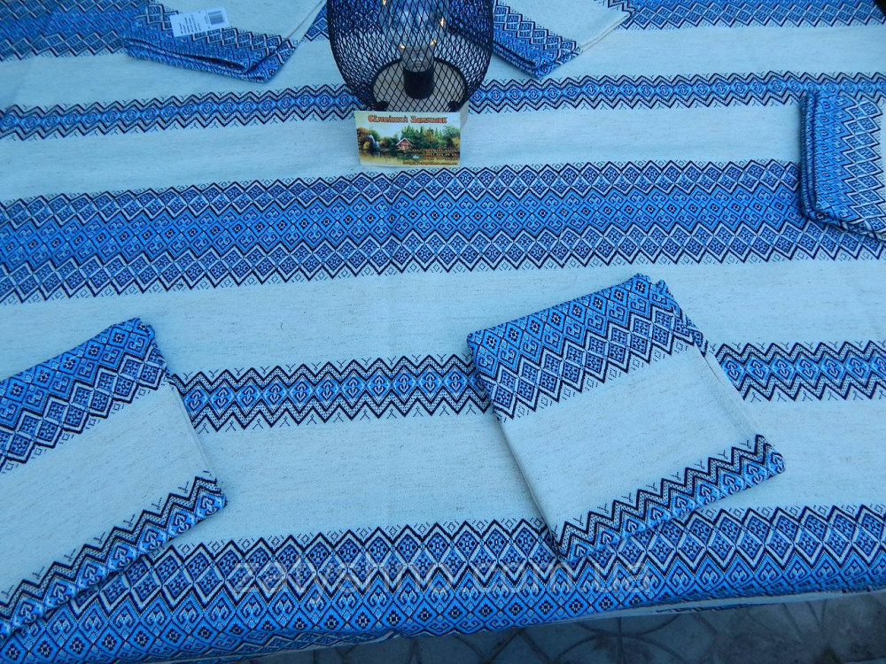 Блакитна скатертина з сетами на льону Київ - фото 9