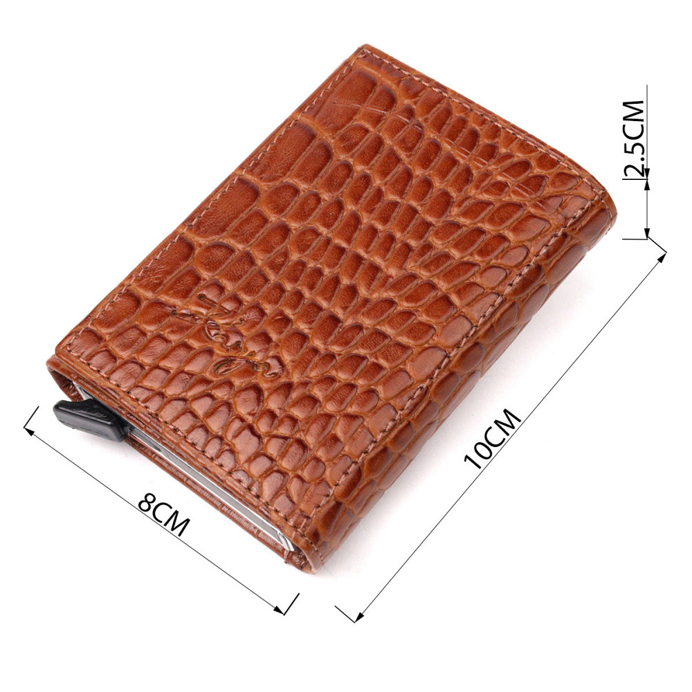 Визитница из натуральной фактурной кожи под крокодила KARYA 20986 Коричневый Киев - изображение 9