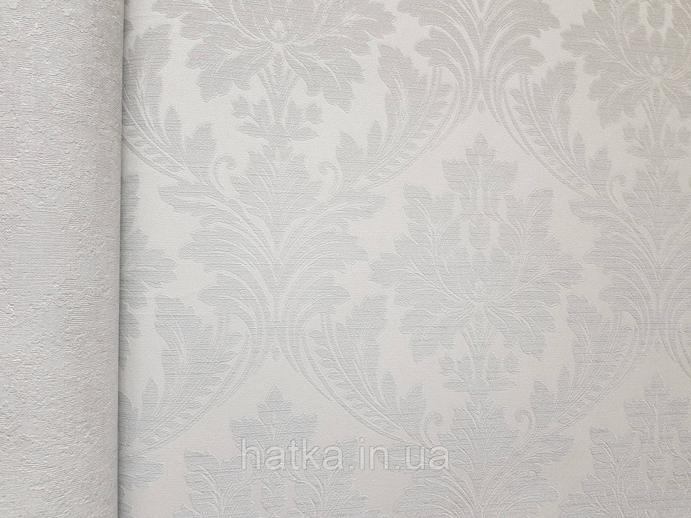 Шпалери вінілові на флізеліні Grandeco Time метрові структурні вензелю завитки сіро-блакитні зі сріблястим Київ - фото 2