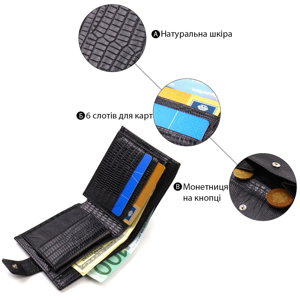 Оригинальный фактурный бумажник горизонтального формата из натуральной кожи с тиснением CANPELLINI 21771 Киев - изображение 4