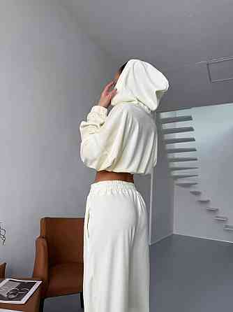 Жіночий велюровий костюм-двійка: худі на блискавці та штани Молочний, 46/48 Одеса