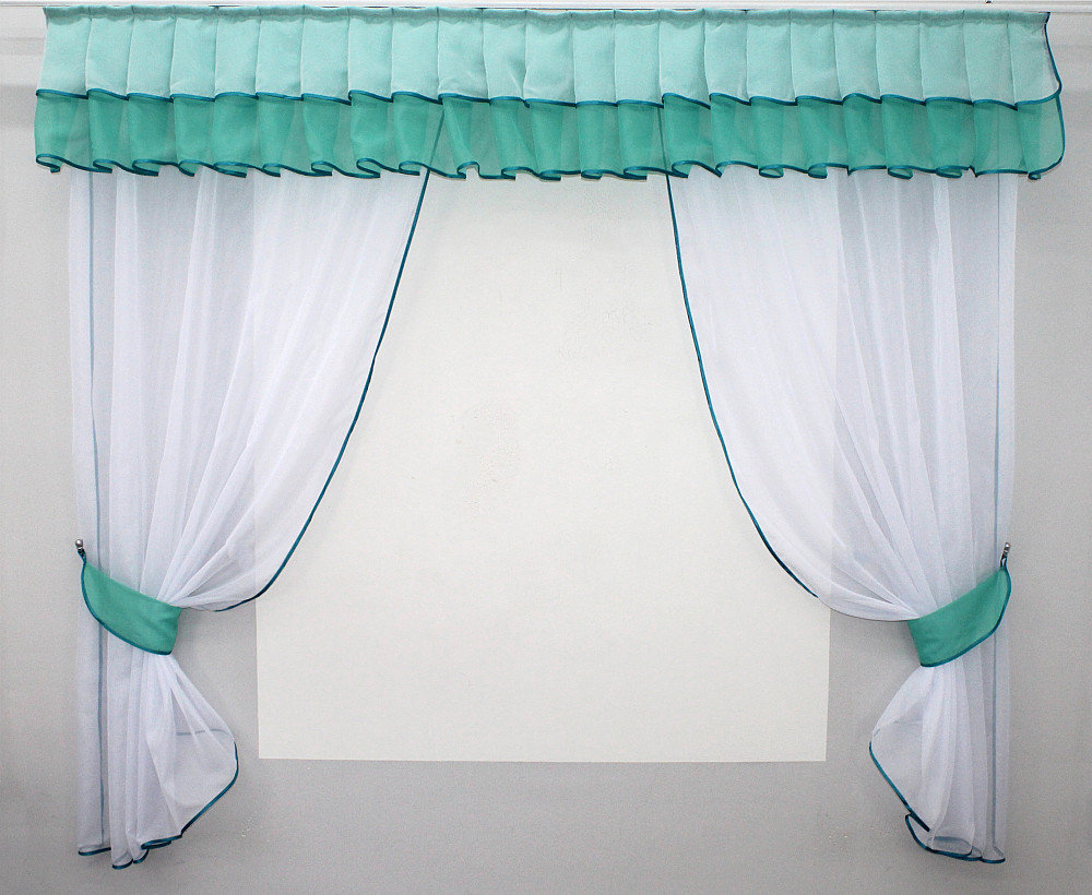 Кухонный комплект VR-Textil № 00к шторки с ламбрекеном белый с бирюзовым 200х170 см (59-818) Киев - изображение 2