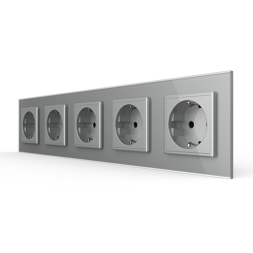 П’ятимісна електрична розетка з заземленням LIVOLO, сіра, скляна рамка, шторки, 250В 16А (VL-C7C5EU-15) Коломыя - изображение 4