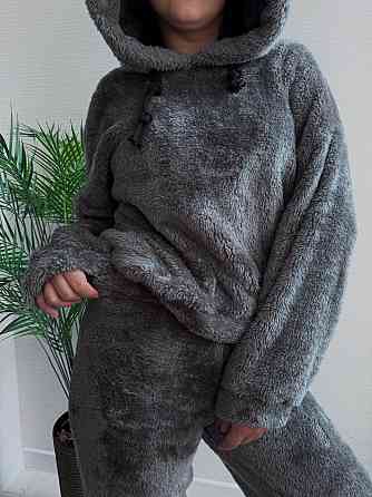 Теплий жіночий плюшевий костюм двойка плюшеве двостороннє хутро Графіт Одеса