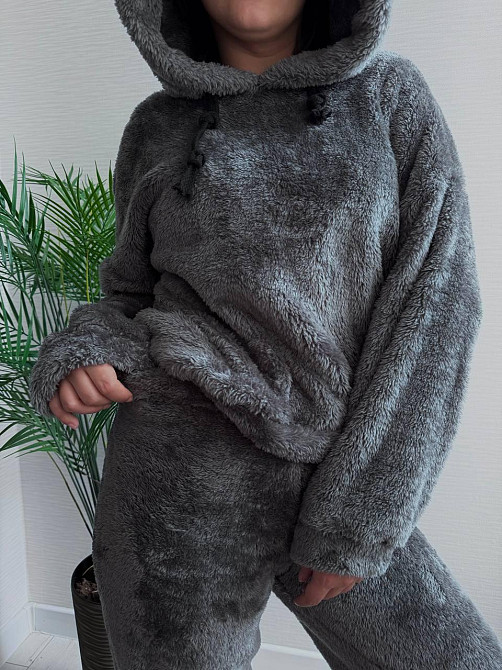 Теплый женский плюшевый костюм двойка плюшевый двухсторонний мех Графит Одесса - изображение 5