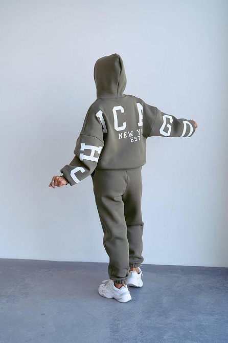 Женский стильный повседневный костюм Chicago с двойным капюшоном Хаки, 48/50 Одесса - изображение 1