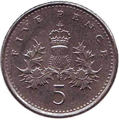 Монета 5 пенсів. 1999 рік, Великобританія. Полтава - фото 1