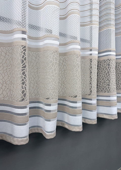 Короткий тюль VR-Textil 1948т Жаккард Белый с капучино 300х145 см (42-0904) Киев - изображение 6