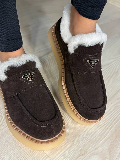 Ботинки женские Hengji 69-6 лоферы замшевые на меху коричневые, 36, 23 см Киев - изображение 7