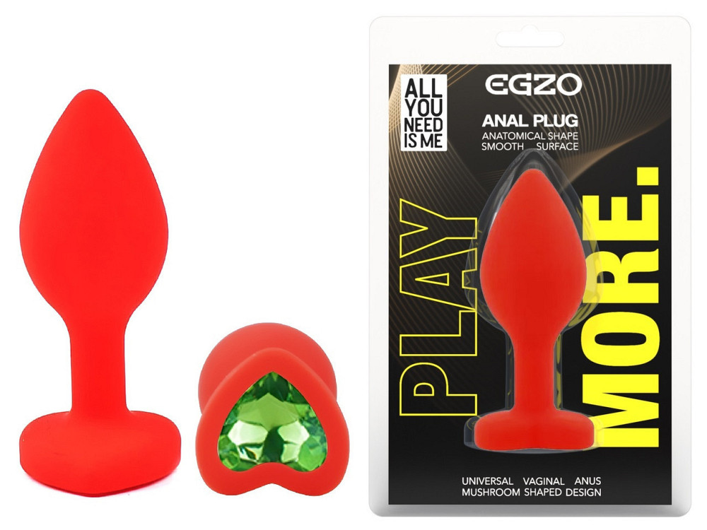 Силіконова анальна пробка EGZO - Silicone Red Heart Plug Green, size S Sex Aura Київ - фото 1
