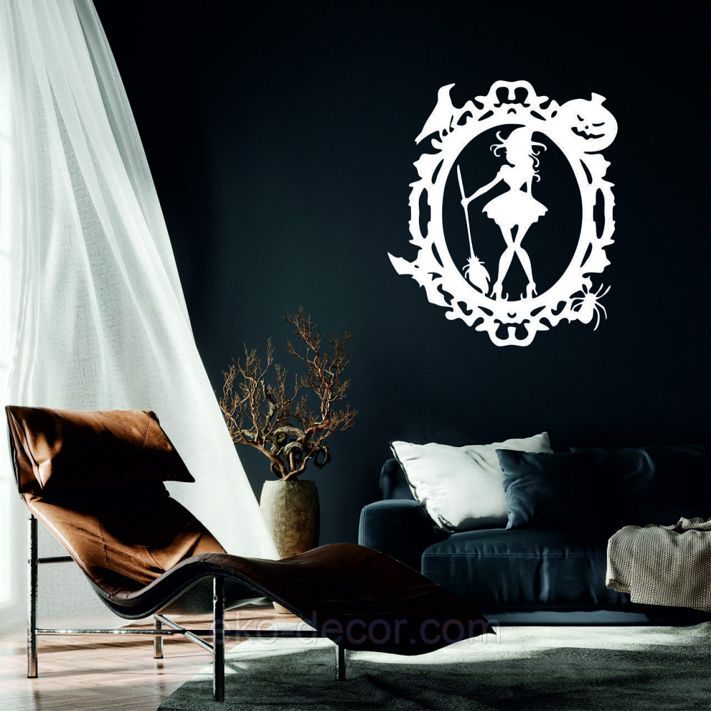 Декоративне настінне Панно «Ведьма з віником», Декор на стіну 50*43 см, Білий Київ - фото 1