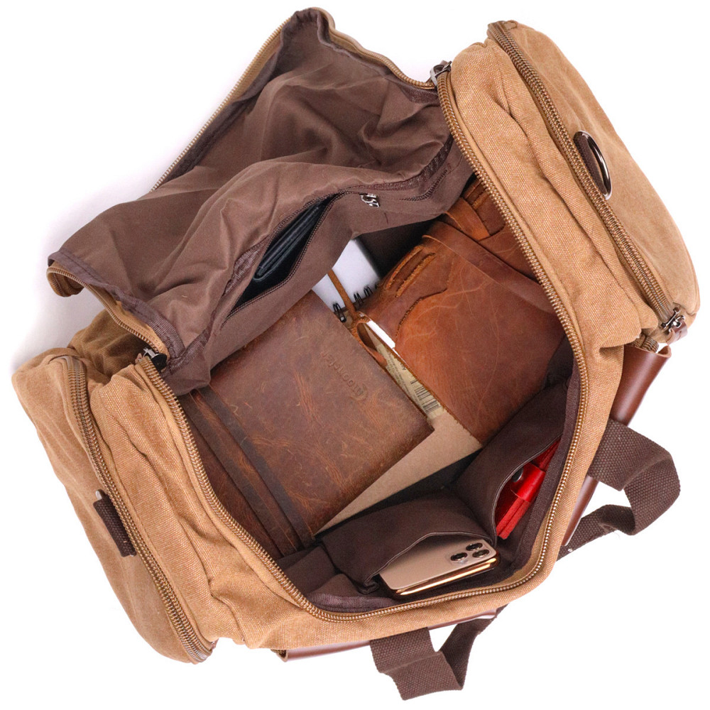 Зручна дорожня сумка із щільного текстилю 21239 Vintage Коричнева Київ - фото 10