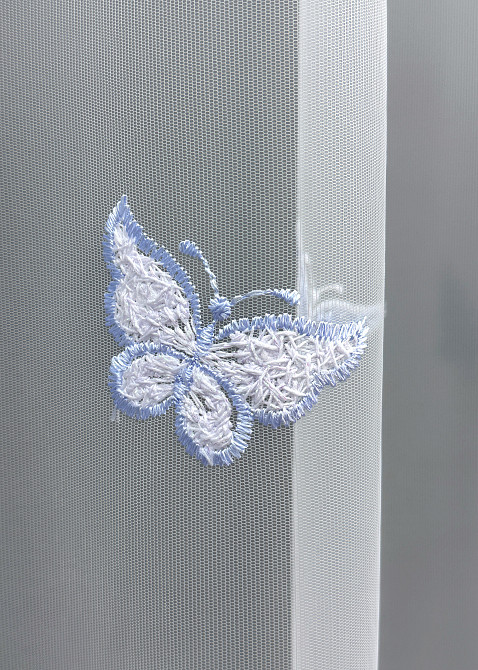 Тюль VR-Textil 1740т Фатин "Метелики" з вишивкою та люрексом Блакитний з білим 300х270 см (42-0783) Київ - фото 7