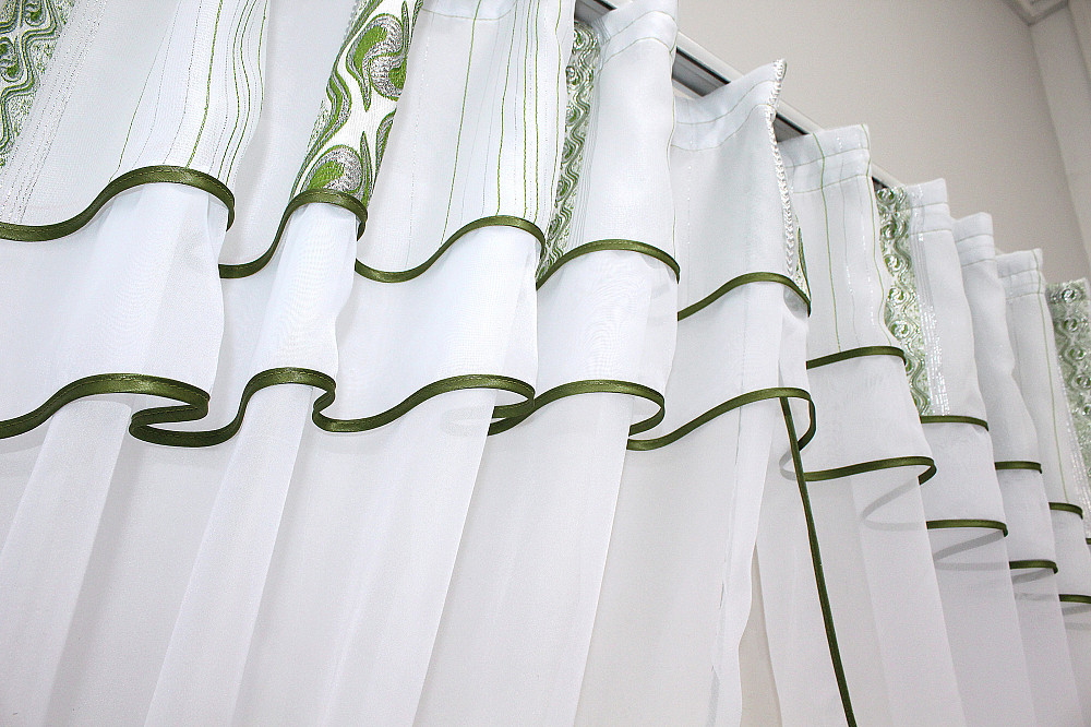 Кухонные шторы (280х170см) с ламбрекеном, на карниз 1-1,5м цвет белый с зеленым 00к 59-521 Киев - изображение 5