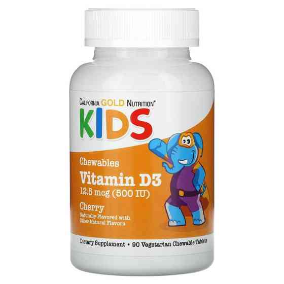 Chewable Vitamin D3 for Children, Natural Cherry, 12.5 mcg (500 IU), 90 Vegetarian Tablets Луцьк