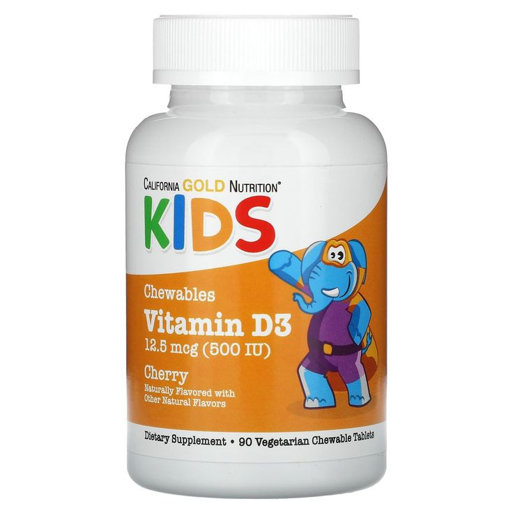 Chewable Vitamin D3 for Children, Natural Cherry, 12.5 mcg (500 IU), 90 Vegetarian Tablets Луцк - изображение 1