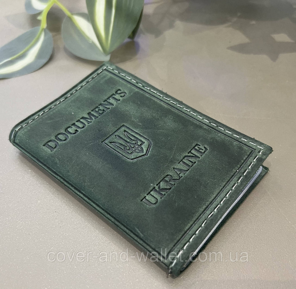 Зелена шкіряна обкладинка для ID-паспорта і авто документів з файлами ST Київ - фото 9
