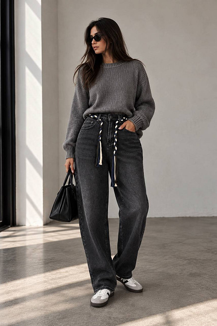 Джинсы женские Vanver 82216 baggy MOM бананы американки с поясом черные, черный, 26, 26, 73 см, 100 см Киев - изображение 4