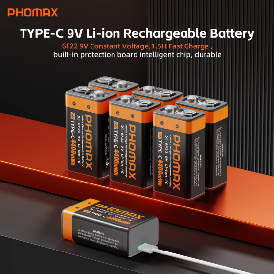 Акумуляторна батарея Phomax 9В 4400 мВт/год модель 6F22 USB-C (2 шт.) Чорний Вінниця