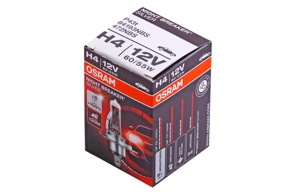 Лампа галогенная 12В  H4/P43t Osram 60/55 +100% Night Breaker Silver Винница - изображение 4