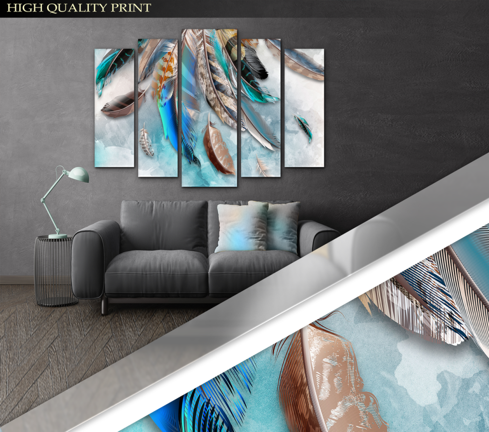 Модульна картина у вітальню / спальню Абстракція кольорові Пір'я Art-444_5 ( 80х118см ) Київ - фото 3
