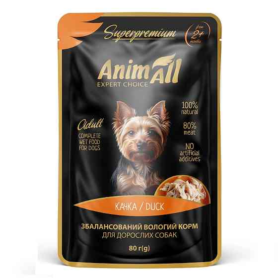 AnimAll АнимАлл влажный корм Утка для собак, пауч, 80г Киев