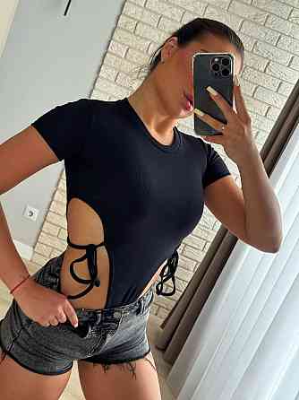 Женский привлекательный боди с завязками по бокам турецкий рубчик Черный Одесса